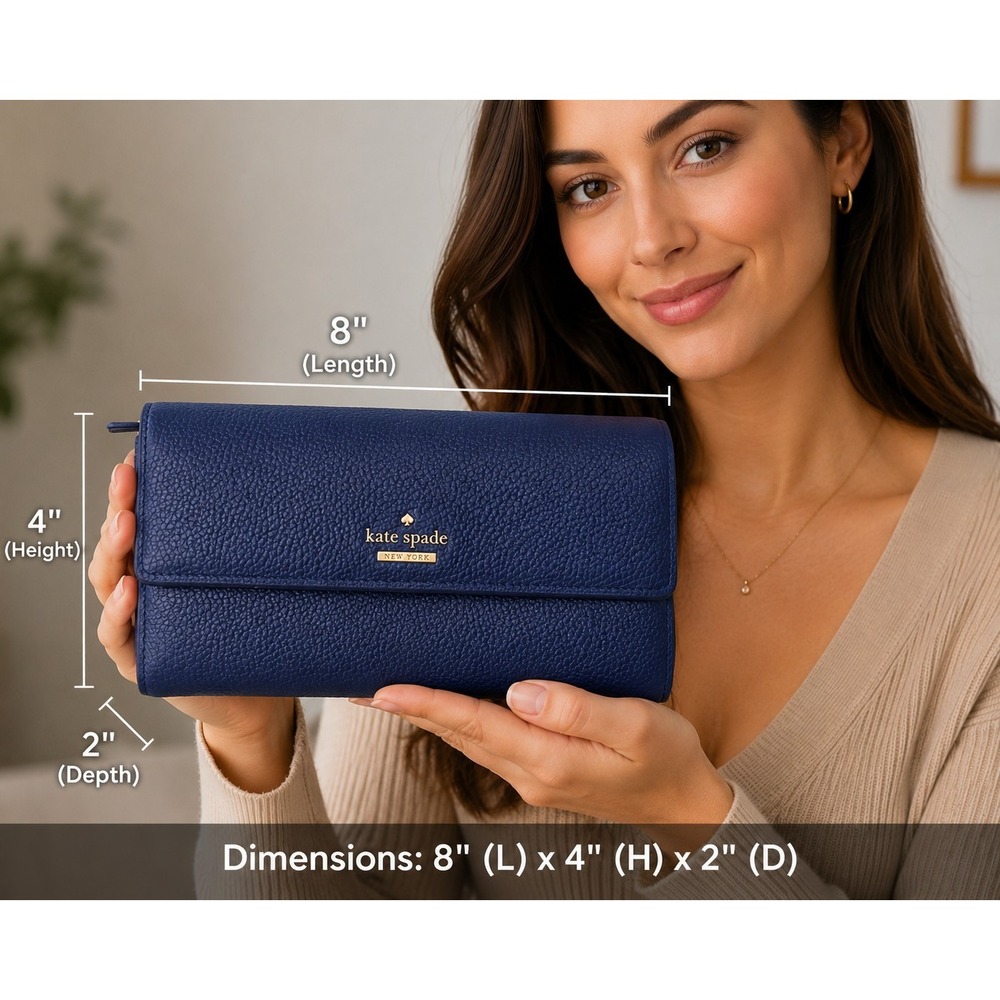 KATE SPADE Blue Pebbled Leather Flap Wallet Zip Pocket -1841/B2